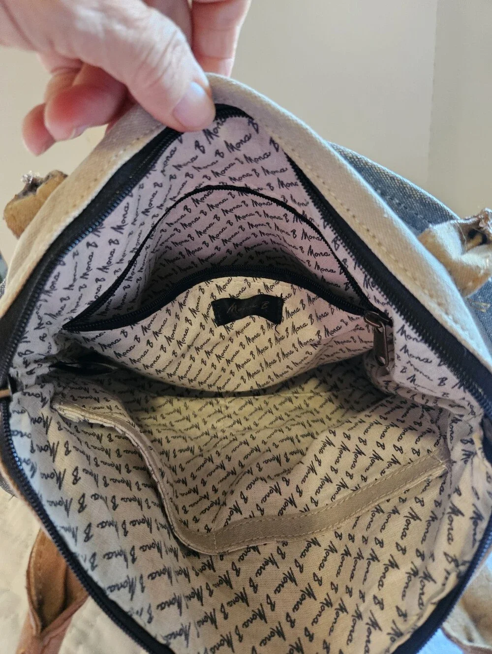 MONA B UPCYCLED CANVAS/ VEGAN LEATHER TOTE